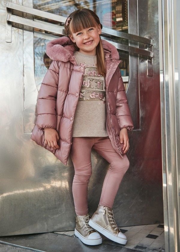 Mayoral Kız Çocuk Yazı Detaylı Sweatshirt ve Tayt Takımı – Bej/Pudra