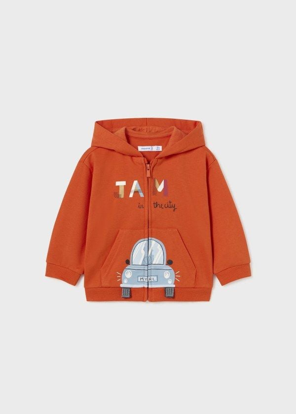 Mayoral Erkek Bebek Araba Baskılı Kapüşonlu Fermuarlı Sweatshirt – Turuncu
