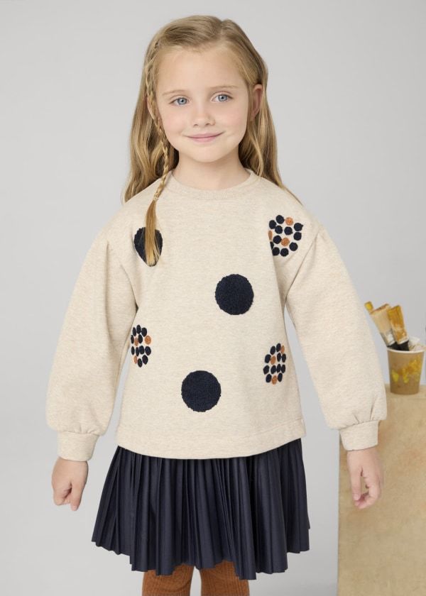 Mayoral Kız Çocuk 2’li Elbise & Sweatshirt Takım – Bej/Lacivert