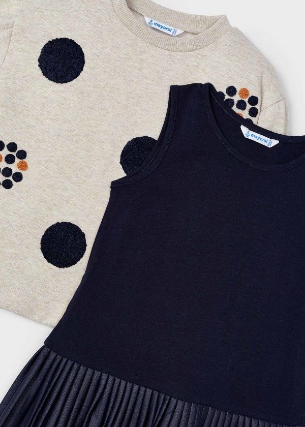Mayoral Kız Çocuk 2’li Elbise & Sweatshirt Takım – Bej/Lacivert