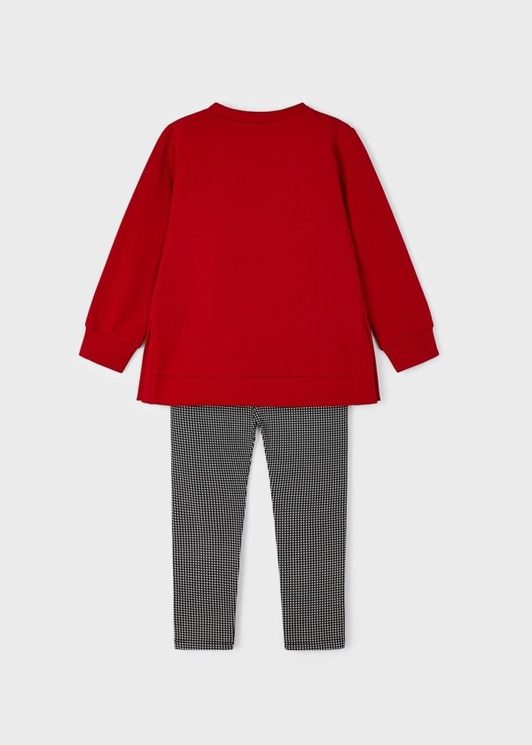 Mayoral Kız Çocuk Baskılı Sweatshirt Tayt Takım – Kırmızı