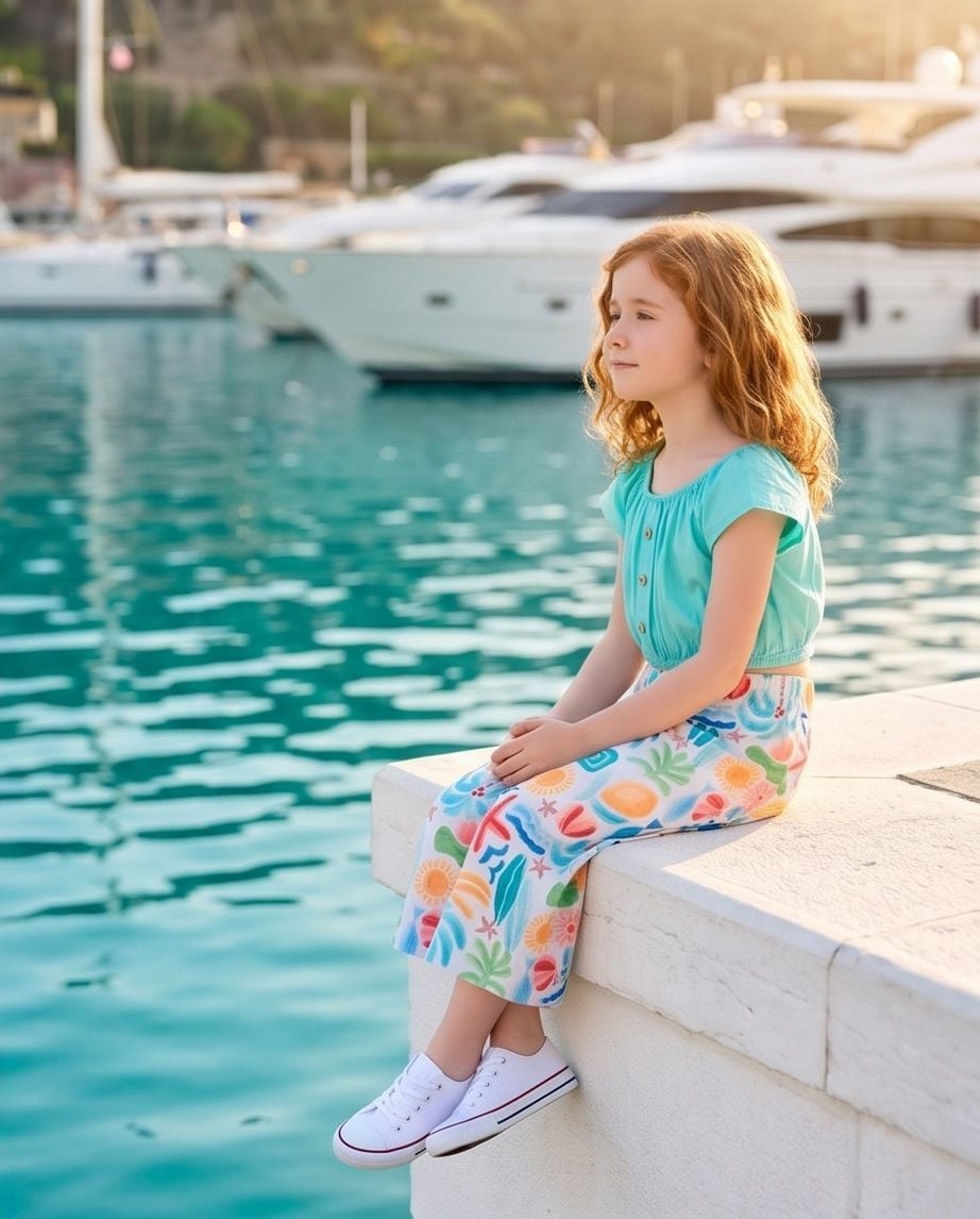 MAYORAL KIZ ÇOCUK CROP BLUZ - DESENLİ PANTOLON İKİLİ TAKIM
