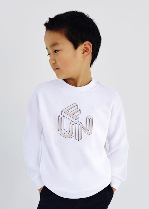 Mayoral Erkek Çocuk Kabartmalı FUN Yazılı Sweatshirt – Beyaz