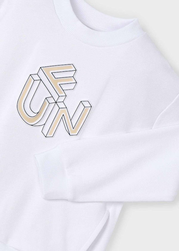 Mayoral Erkek Çocuk Kabartmalı FUN Yazılı Sweatshirt – Beyaz