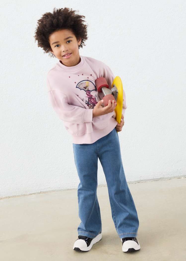 Mayoral Kız Çocuk Pembe Sweatshirt ve Denim Görünümlü Pantolon Takım