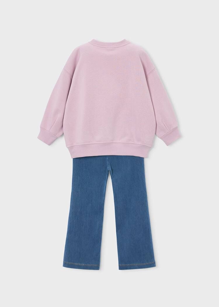 Mayoral Kız Çocuk Pembe Sweatshirt ve Denim Görünümlü Pantolon Takım