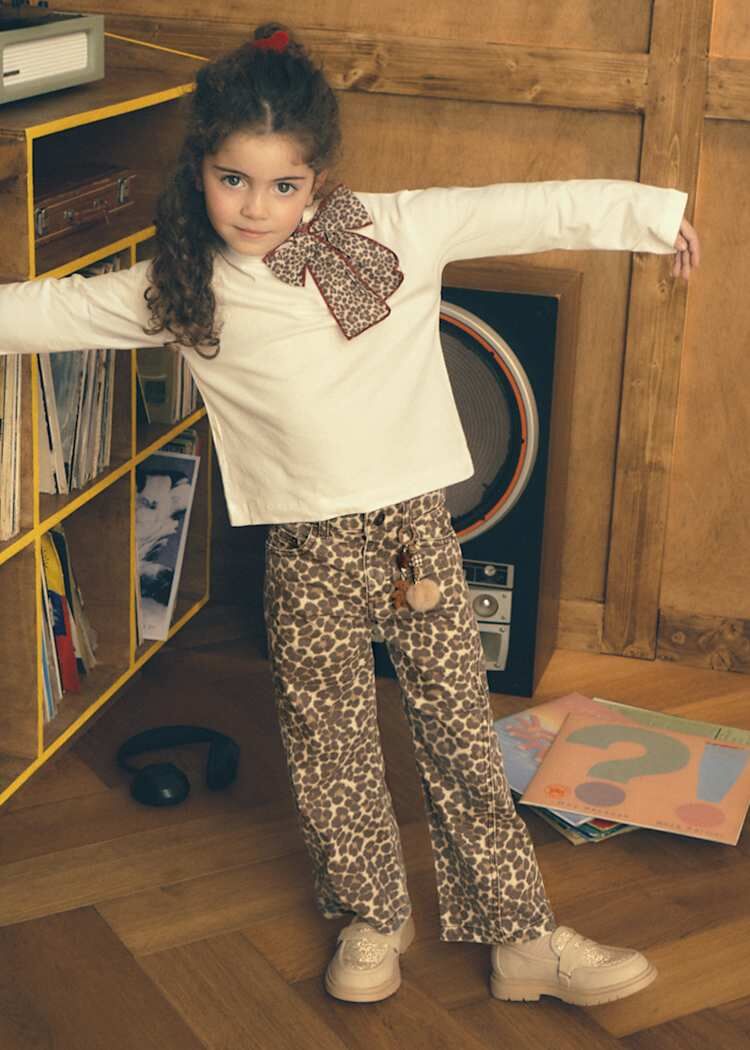 Mayoral Kız Çocuk Leopar Desenli Wide Leg Pantolon
