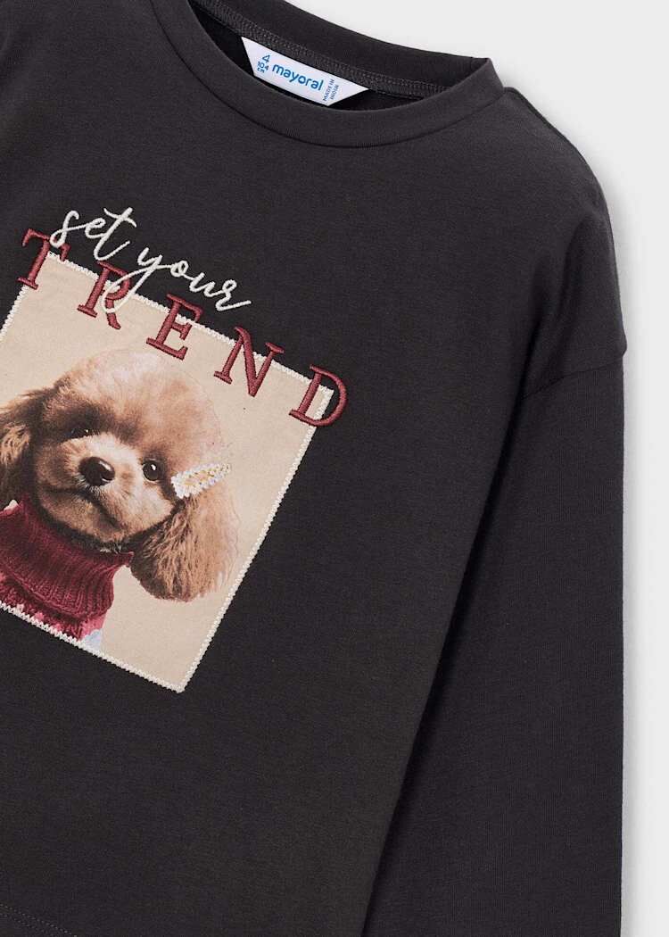 Mayoral Kız Çocuk Antrasit Köpek Baskılı Uzun Kollu T-Shirt