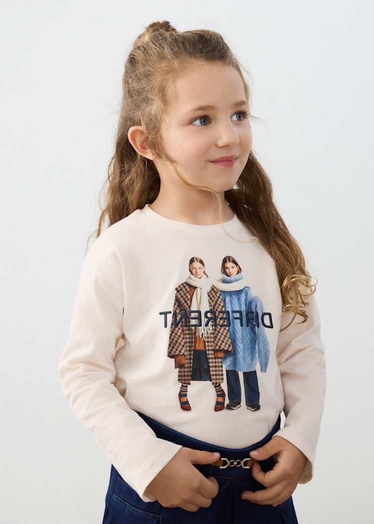 Mayoral Kız Çocuk Baskılı Ekru Uzun Kollu T-Shirt