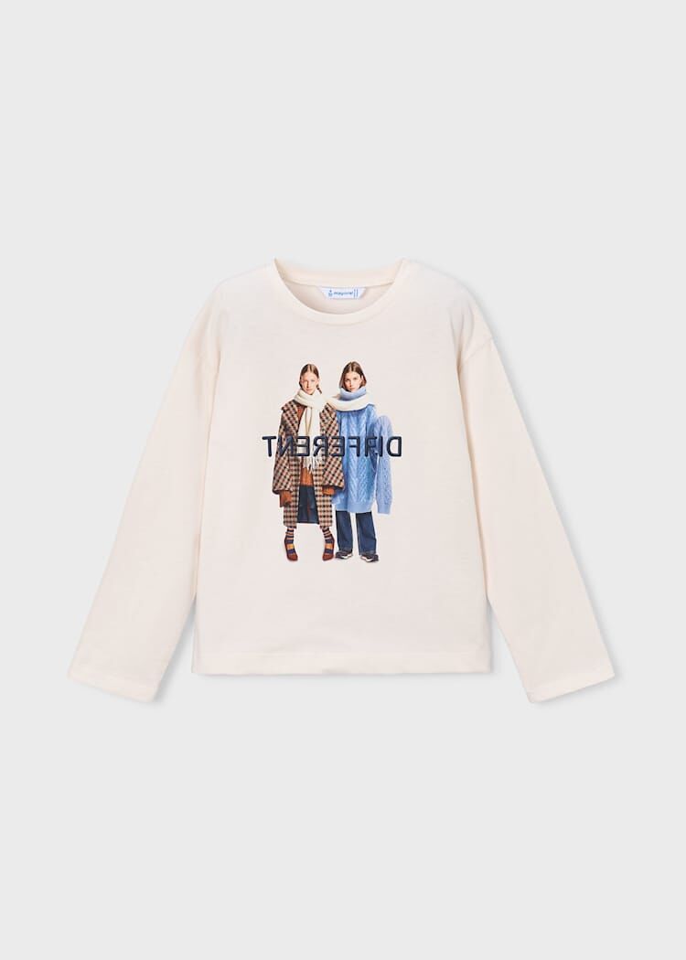 Mayoral Kız Çocuk Baskılı Ekru Uzun Kollu T-Shirt