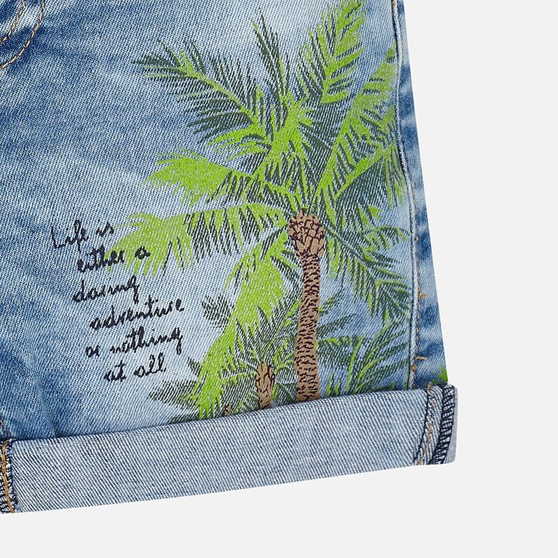 BASKILI DENİM ŞORT