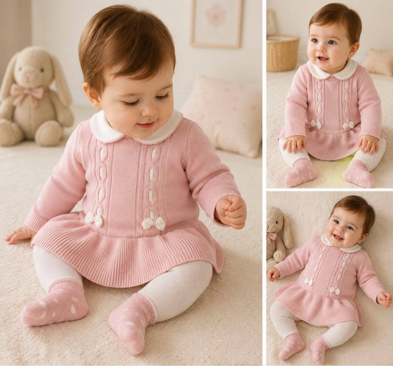 Mayoral Kız Bebek Pembe Bebe Yakalı Örgü Elbise