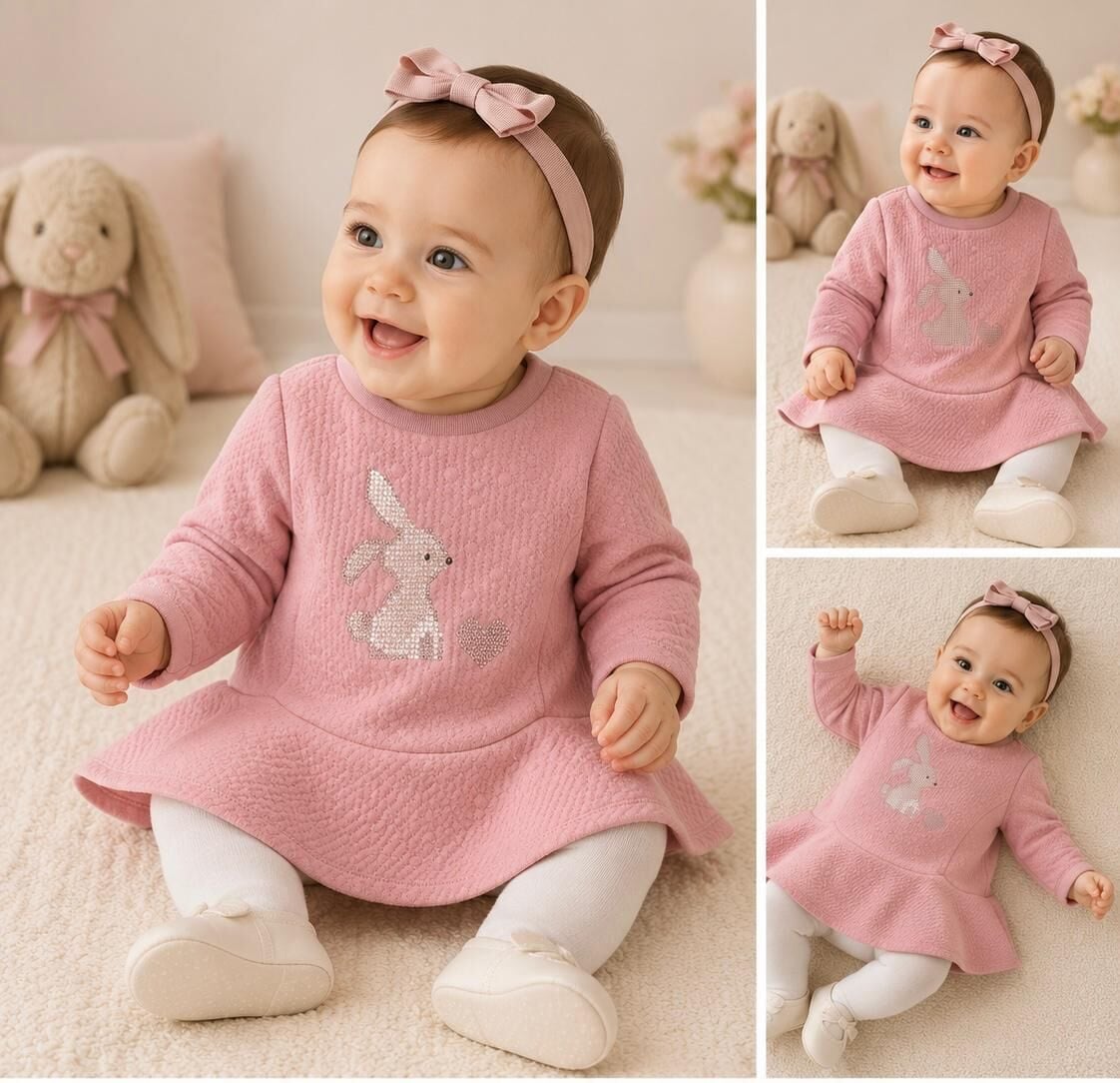 Mayoral Kız Bebek Tavşan Desenli Pembe Elbise