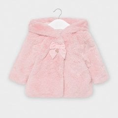 Mayoral Kız Bebek Kapüşonlu Fiyonk Detaylı Peluş Kürk Mont – Pembe