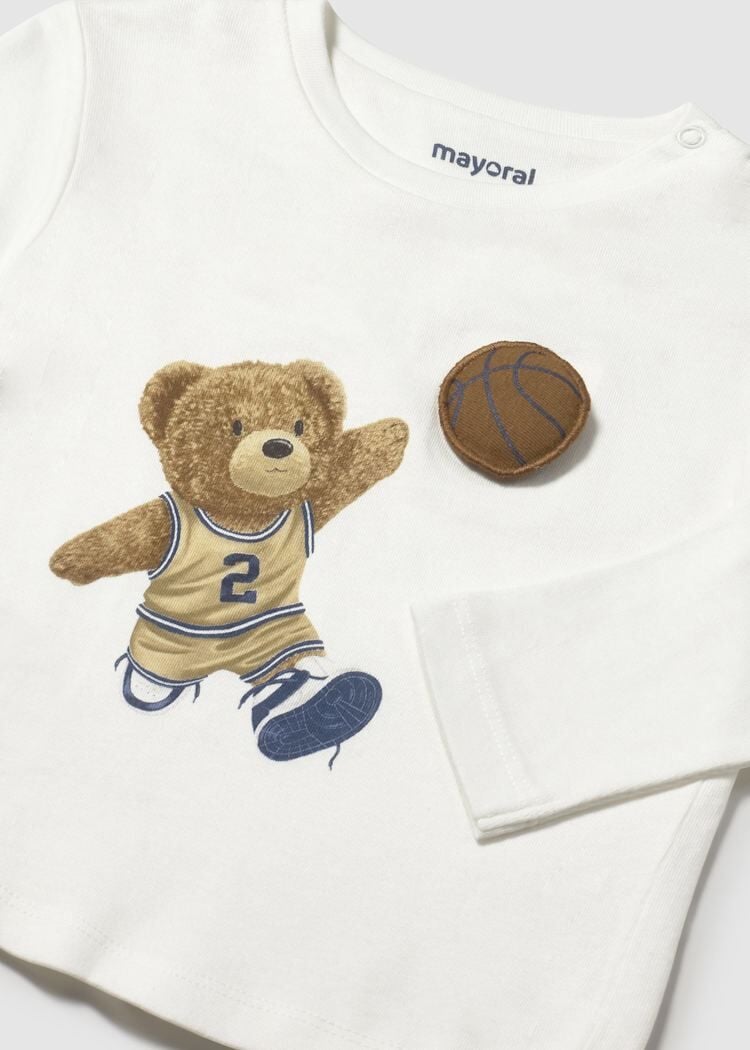 Mayoral Erkek Bebek Basketbolcu Ayıcık Baskılı Uzun Kollu Tişört – Ekru