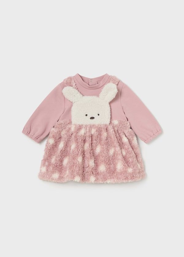 Mayoral Kız Bebek Peluş Tavşan Detaylı Elbise – Pudra Pembe